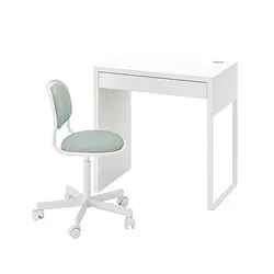 MICKE/ÖRFJÄLL - Desk and chair, white/light green