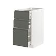 METOD/MAXIMERA - Kabinet dasar dgn 3 laci, putih/Voxtorp abu-abu tua, 40x60x80 cm