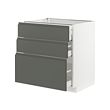 METOD/MAXIMERA - Kabinet dasar dgn 3 laci, putih/Voxtorp abu-abu tua, 80x60x80 cm