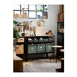 BROR - Work bench, black/pine plywood, 110x55 cm