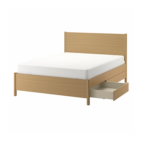 TONSTAD bed frame with storage, oak veneer/Luröy, 180x200 cm