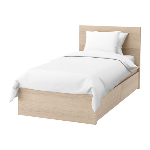 Malm Bed Frame High W 2 Storage Boxes White Stained Oak Veneer