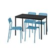 SANDSBERG - Table and 4 chairs, black black/blue, 110x67 cm