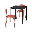SANDSBERG - Table and 2 chairs, black black/Remmarn red-brown red-brown, 67x67 cm