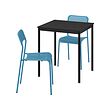 SANDSBERG - Table and 2 chairs, black black/blue, 67x67 cm