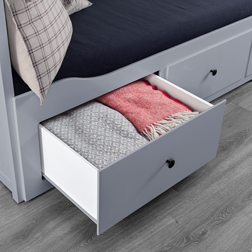 HEMNES day-bed w 3 drawers/2 mattresses, grey/Vannareid extra firm