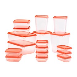 PRUTA - Food container, set of 17, transparent/orange