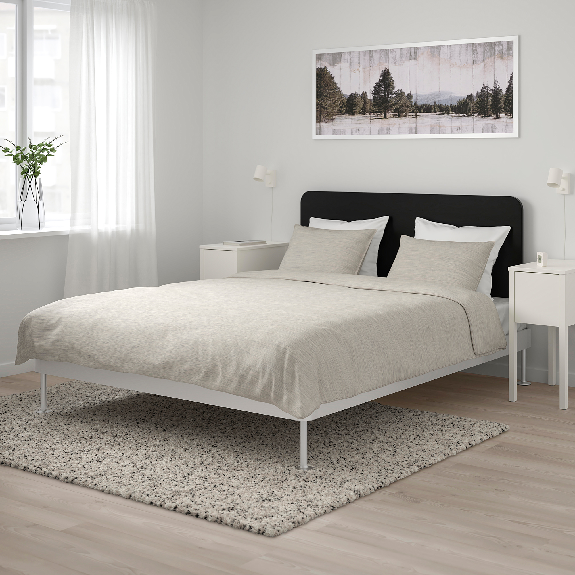 DELAKTIG bed frame with headboard, aluminium/black | IKEA Indonesia