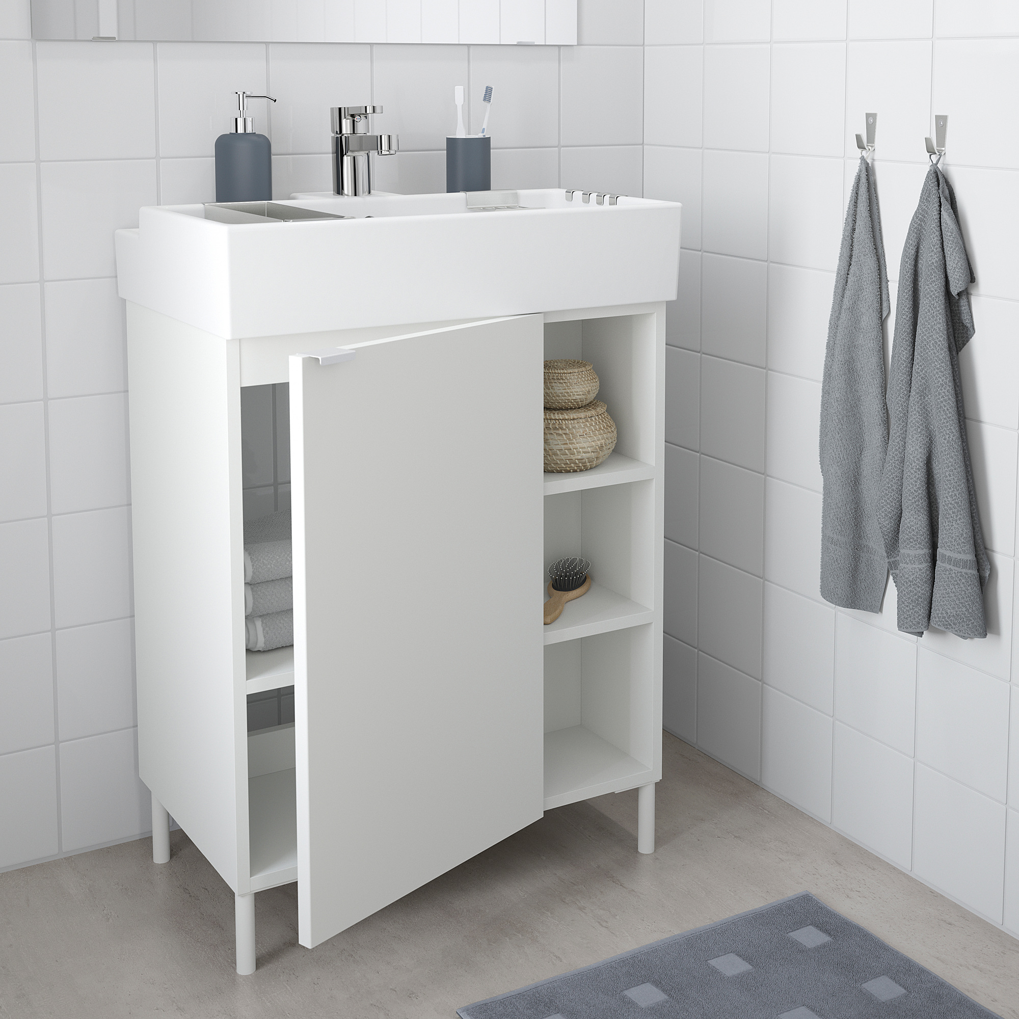LILLÅNGEN kab wastafel 1 pintu/2 unit ujung, putih/Keran Ensen | IKEA ...