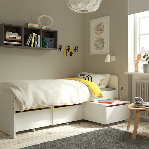 SLÄKT bed frame with 3 storage boxes
