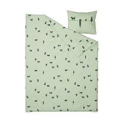 BARNDRÖM - Sarung duvet dan sarung bantal, motif kucing/hijau, 150x200/50x80 cm
