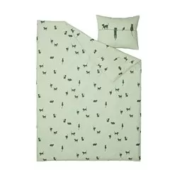 BARNDRÖM - Sarung duvet dan sarung bantal, motif kucing/hijau, 150x200/50x80 cm