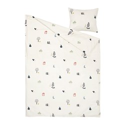 BARNDRÖM - Sarung duvet dan sarung bantal, pola hewan hutan/aneka warna, 150x200/50x80 cm