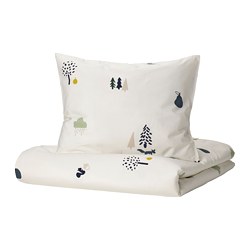 BARNDRÖM - Sarung duvet dan sarung bantal, pola hewan hutan/aneka warna, 150x200/50x80 cm