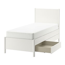 TONSTAD - Bed frame with storage, off-white/Luröy, 90x200 cm