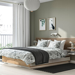 MANDAL - Rangka ranjang+kepala tempat tidur, kayu birch/putih, 160x200 cm