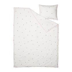 VÄNKRETS - Sarung duvet dan sarung bantal, pola titik-titik putih/merah muda, 150x200/50x80 cm
