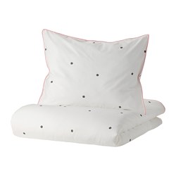 VÄNKRETS - Sarung duvet dan sarung bantal, pola titik-titik putih/merah muda, 150x200/50x80 cm