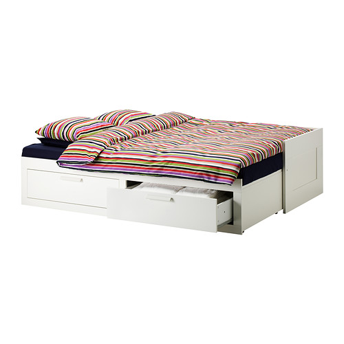 BRIMNES daybed w 2 drawers/2 mattresses, white/Moshult firm, 80x200 cm