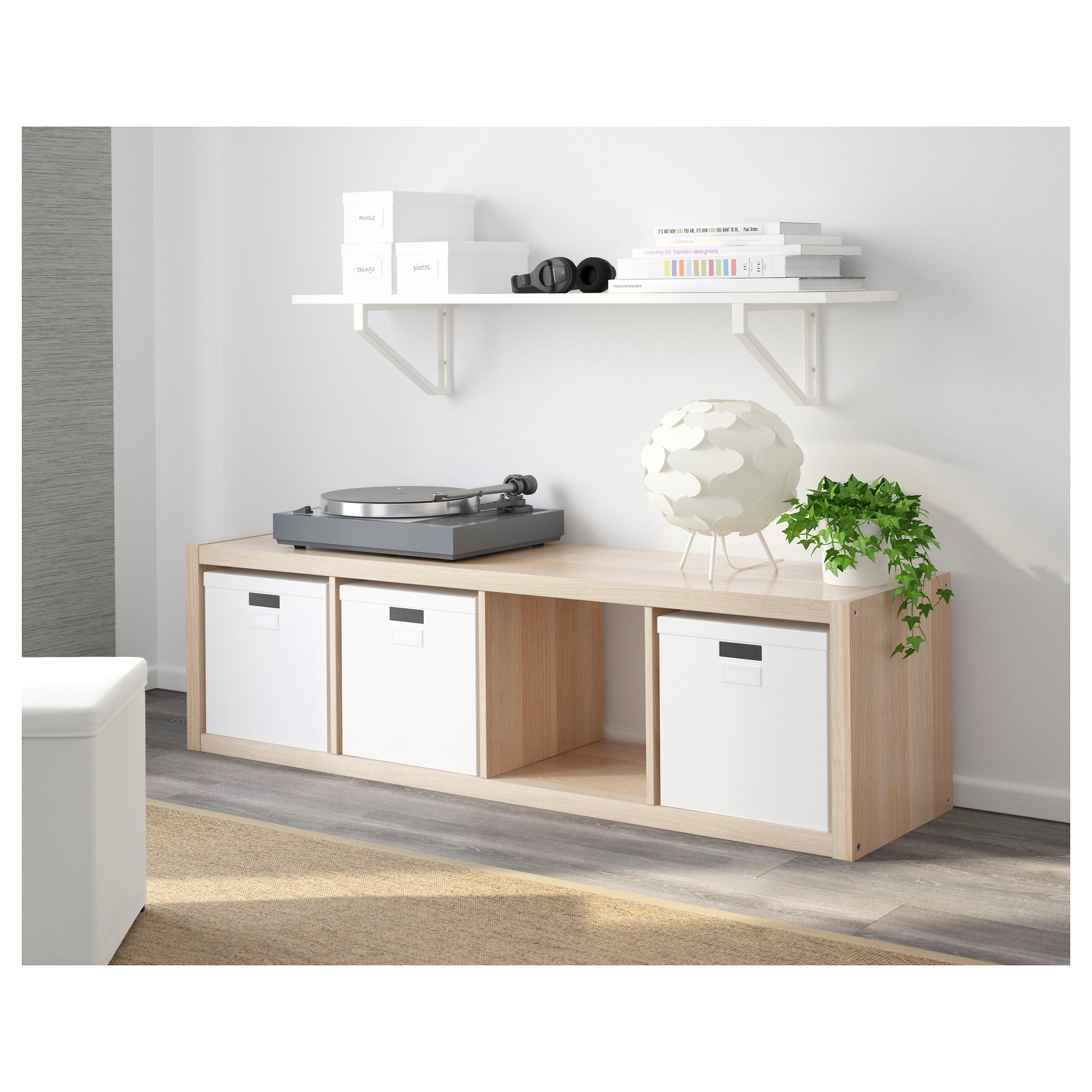 KALLAX shelving unit, white stained oak effect, 42x147 cm IKEA Indonesia