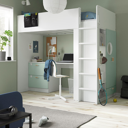 SMASTAD loft bed white light green with desk with 3 drawers 90x200 cm IKEA Indonesia