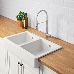 HAVSEN - Sink bowl, 2 bowls w visible front, white, 82x48 cm