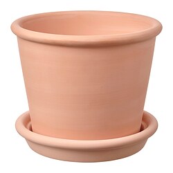 MUSKOTBLOMMA - Plant pot with saucer, in/outdoor terracotta, 15 cm