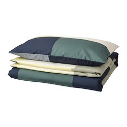 BRUNKRISSLA - Sarung duvet dan sarung bantal, hijau/aneka warna, 150x200/50x80 cm