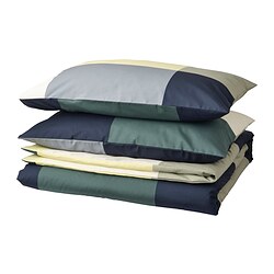 BRUNKRISSLA - Sarung duvet dan 2 sarung bantal, hijau/aneka warna, 200x200/50x80 cm