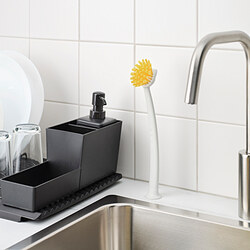 RINNIG - Dish-washing brush, bright yellow/off-white