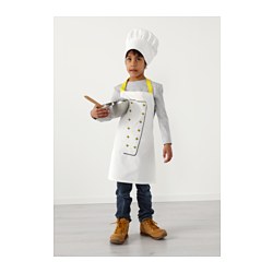TOPPKLOCKA - Celemek anak dengan topi koki, putih/kuning
