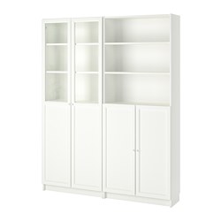 BILLY/OXBERG - Bookcase with panel/glass doors, white, 160x30x202 cm
