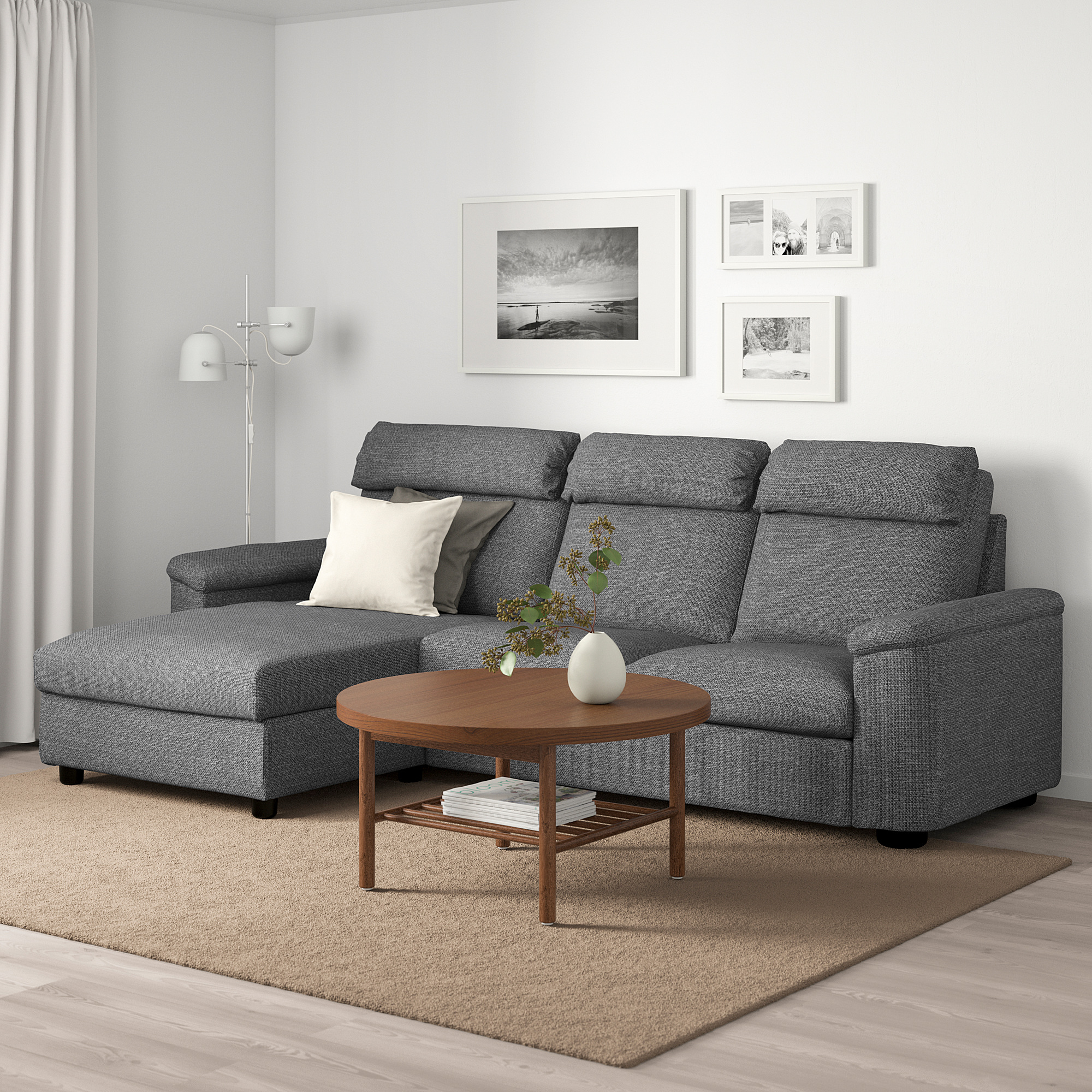 LIDHULT sofa 3 dudukan dengan chaise longue Lejde abu abu 