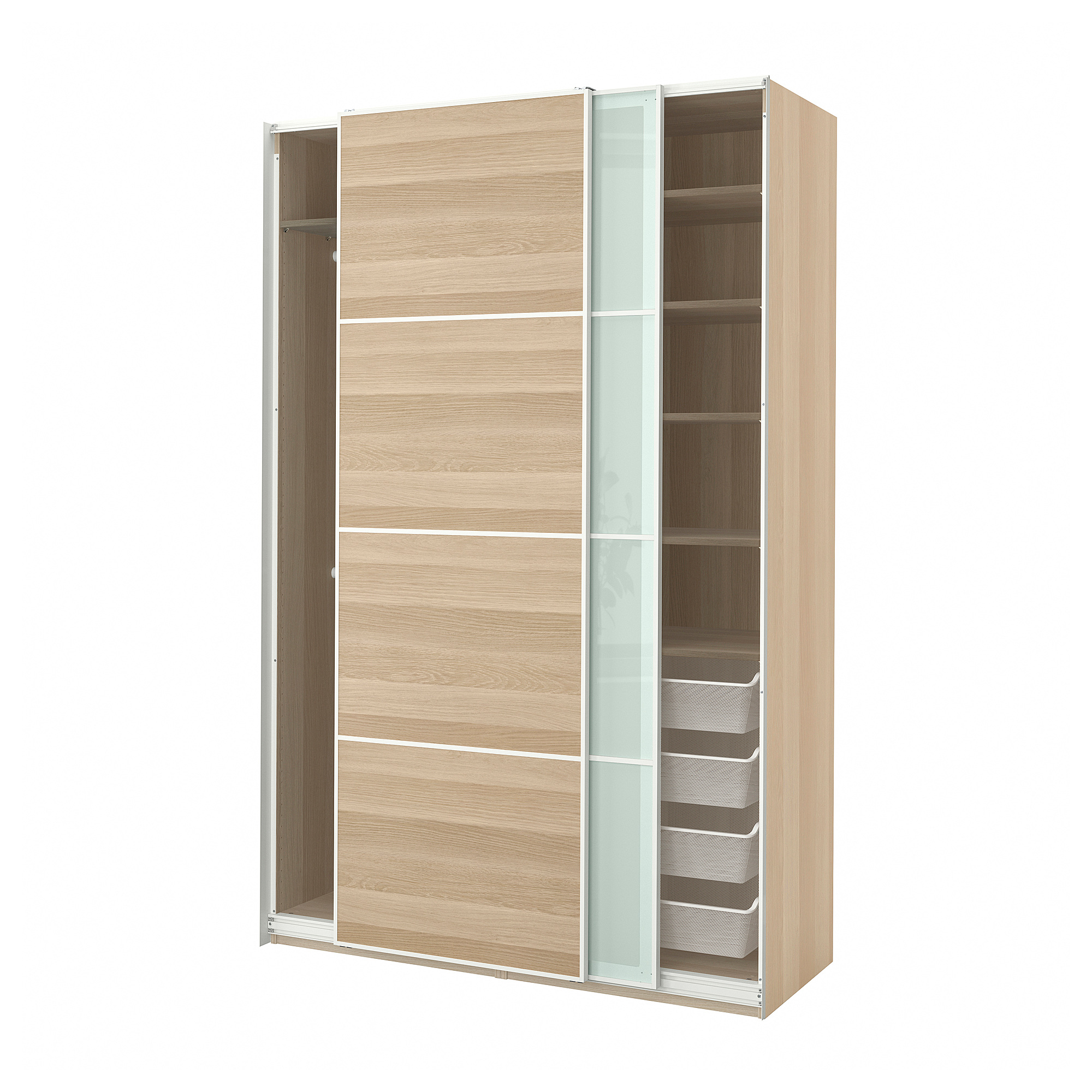 PAX/MEHAMN/SEKKEN wardrobe combination, double sided white stained oak ...