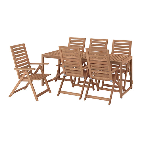 NÄMMARÖ table+6 reclining chairs, outdoor, light brown stained