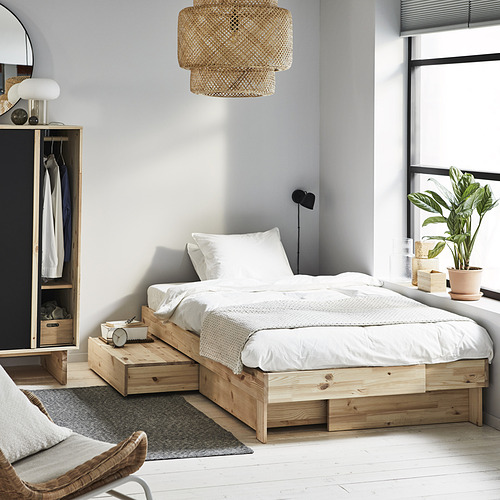 GLAMBERGET extendable bed with storage, pine, 80-160x200 cm | IKEA
