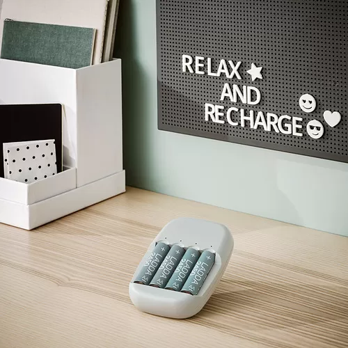 LADDA/STENKOL battery charger and 4 batteries