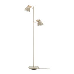 SJÖMAKT - Lampu lantai dengan 2 titik, krem/kayu ash