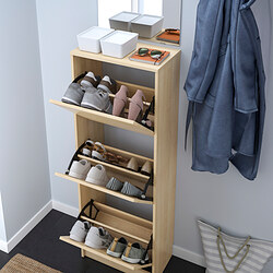 BISSA - Shoe cabinet with 3 compartments, oak effect, 49x28x135 cm