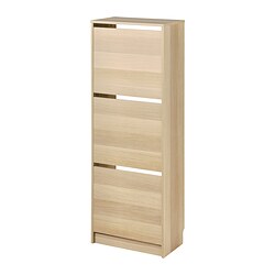 BISSA - Shoe cabinet with 3 compartments, oak effect, 49x28x135 cm