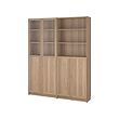 BILLY/OXBERG - Lemari buku dg panel/pintu kaca, efek kayu oak/kaca bening, 160x30x202 cm