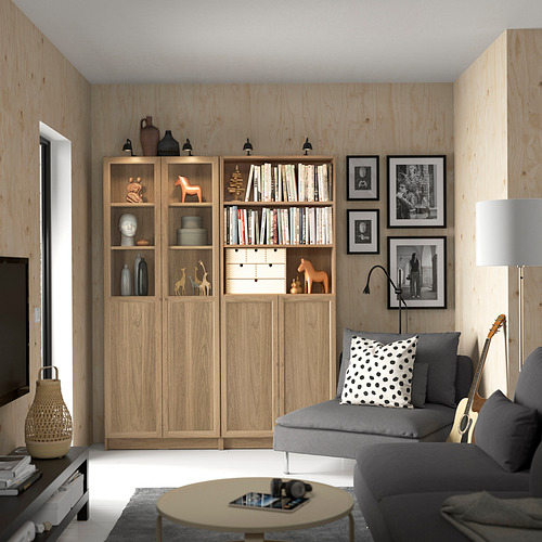 BILLY/OXBERG bookcase with panel/glass doors