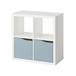 KALLAX - Shelving unit, with 2 doors white/light grey-blue wave shaped, 77x77 cm