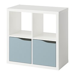 KALLAX - Unit rak, dengan 2 pintu putih/abu-abu muda-biru berbentuk ombak, 77x77 cm