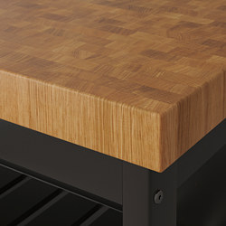 VADHOLMA - Kitchen island, black/oak, 126x79x90 cm