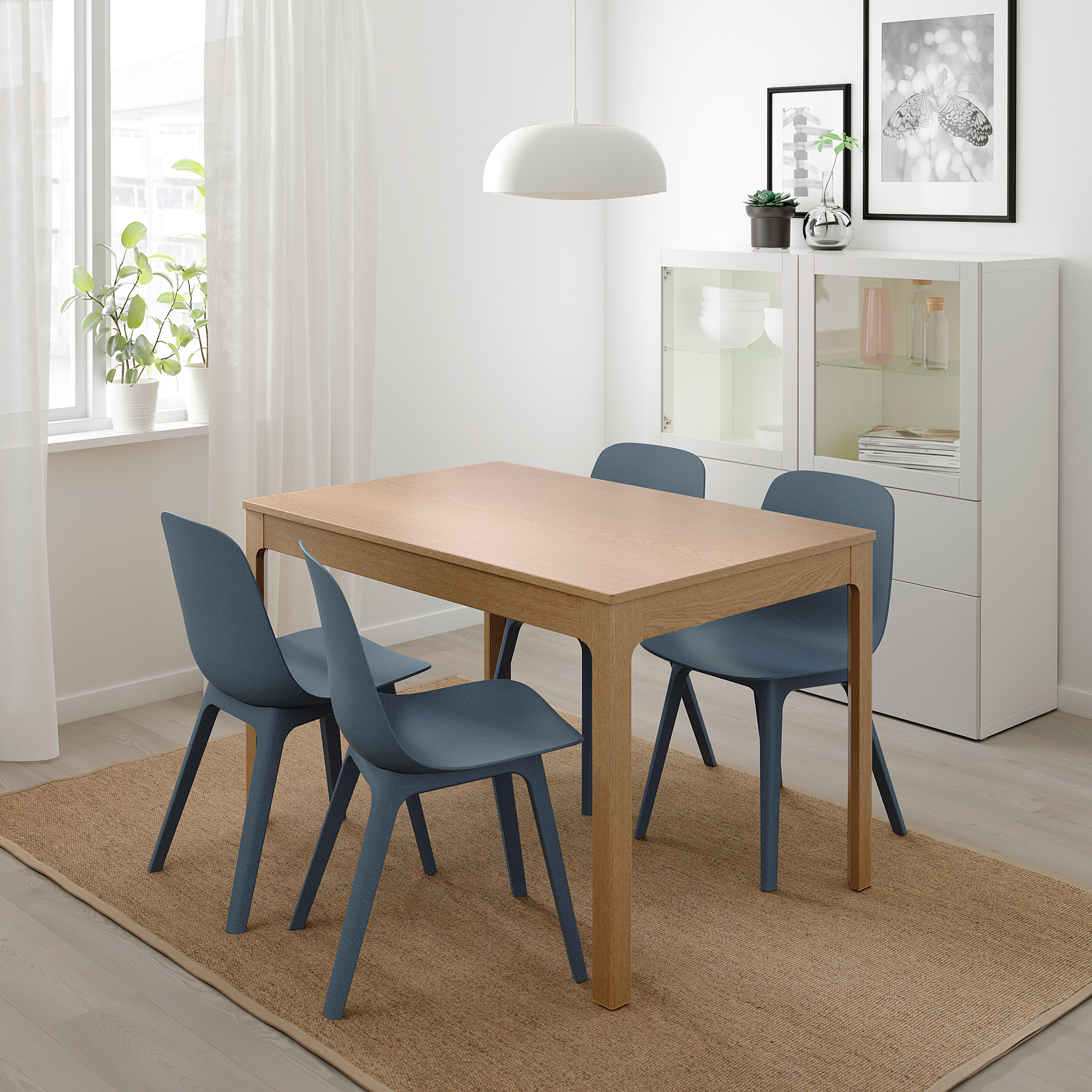 ODGER EKEDALEN meja dan 4 kursi kayu oak  biru IKEA 
