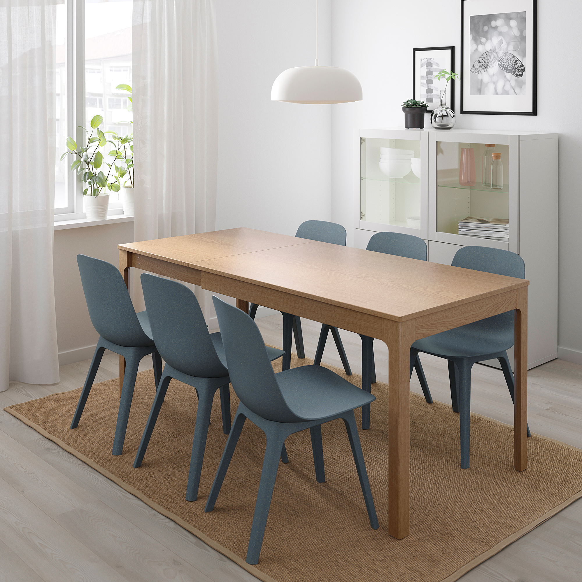 ODGER EKEDALEN meja dan 4 kursi kayu oak  biru IKEA 