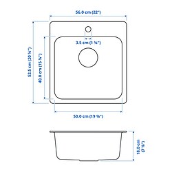 LÅNGUDDEN - Inset sink, 1 bowl, stainless steel, 56x53 cm