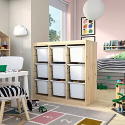 TROFAST - Kombinasi penyimpanan dgn kotak, penyekat ruangan/pinus diwarnai putih muda putih, 93x44x91 cm