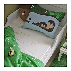 SKOGSDUVA - Seprai berkaret, putih kuning/motif bunga, 90x200 cm